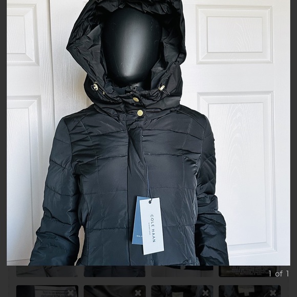 NWT Cole Haan Black Hooded Puffer Coat Black XS - Picture 11 of 16